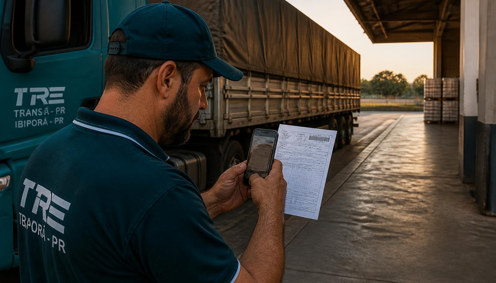 Motorista fotografando o comprovante de entrega com o celular